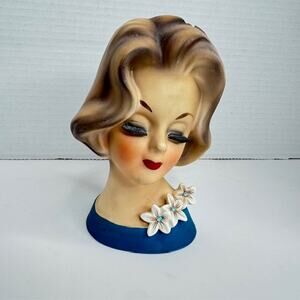 Vintage Napco Lady Head Vase 1950s Japan Blue Dress C6431 Floral